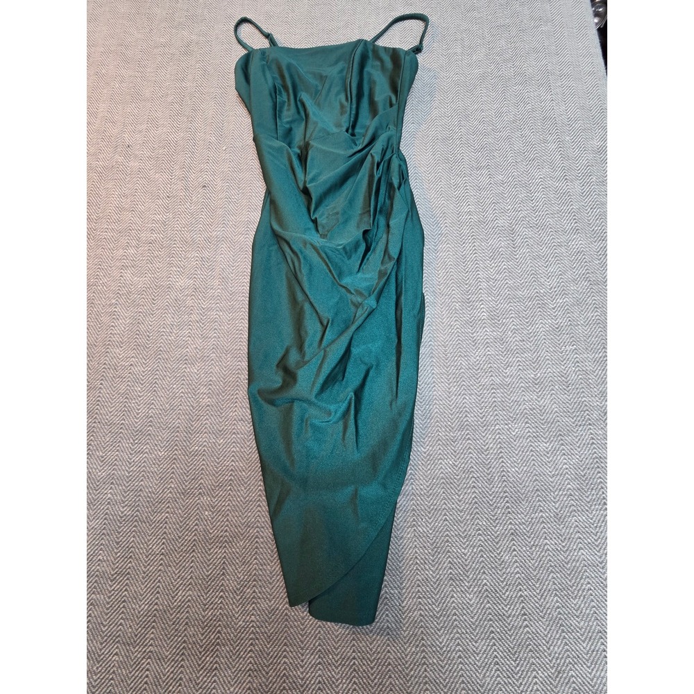 Emerald Sundae Bodycon Dress Womens Small Green Ruched Cocktail Adjustable Strap